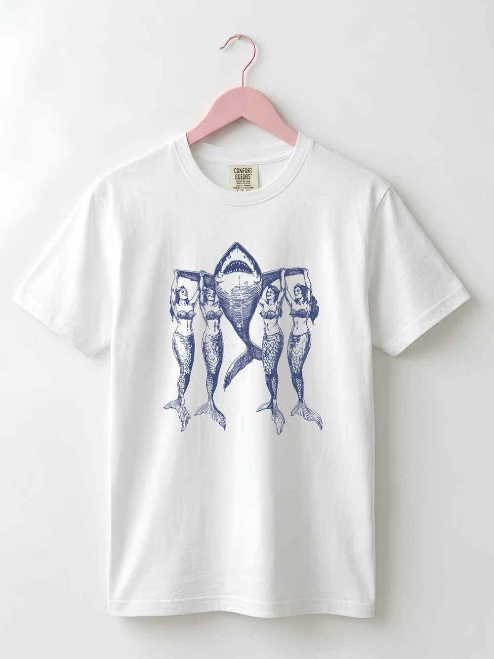 White Mermaids Lifting Shark Edgy Grunge Aesthetic Womens Comfort Colors Reprint